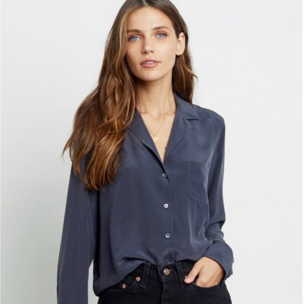 Rails Rhett Charcoal 100% Silk Button Down - Large - Picture 11 of 13